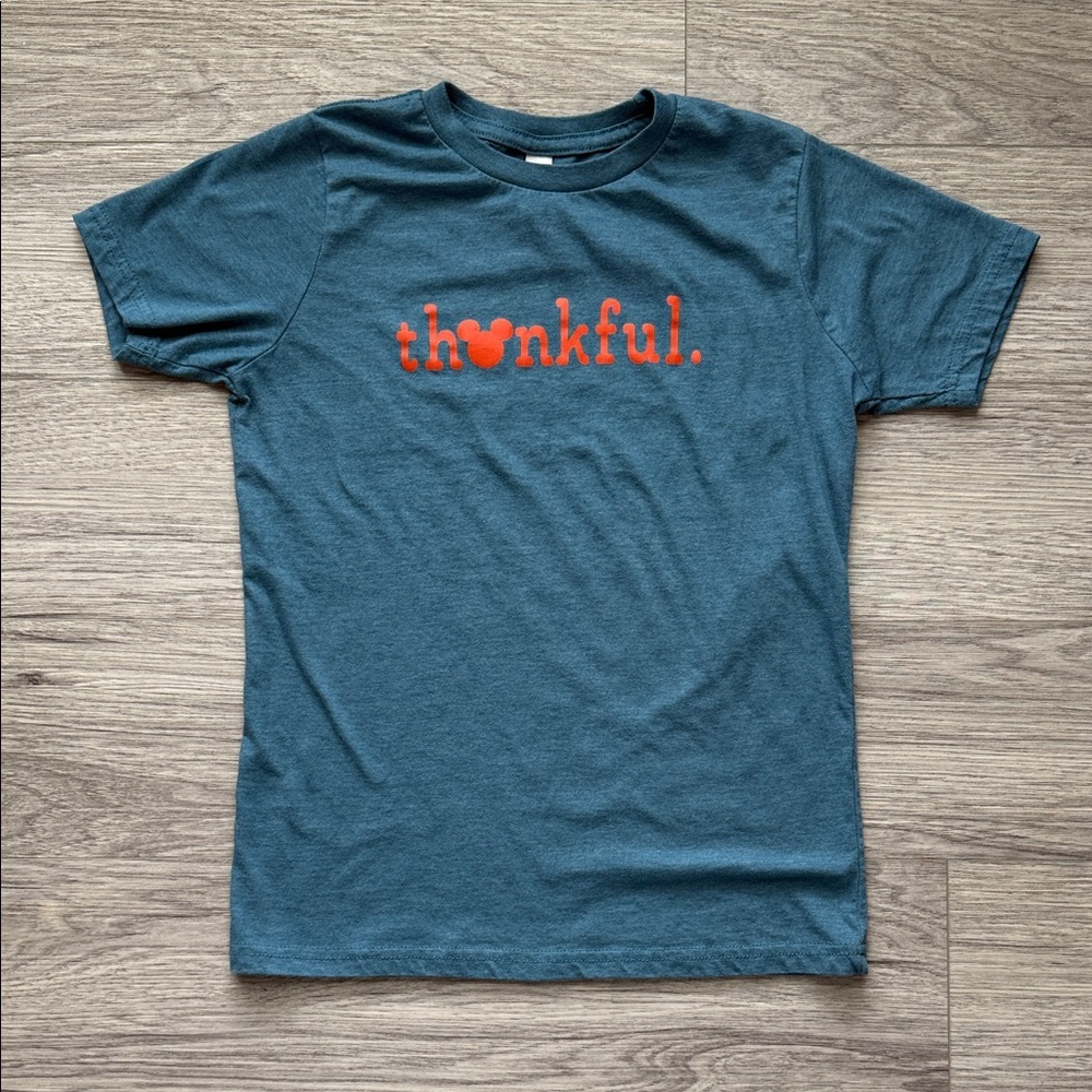 Teal Thankful Mickey T-Shirt with Orange Print Size L 14/16